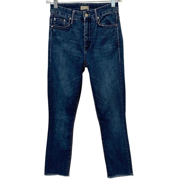 Mother High Waisted Looker Ankle Fray Jeans Moonlust Privateer Dark Wash Casual - Picture 2 of 9